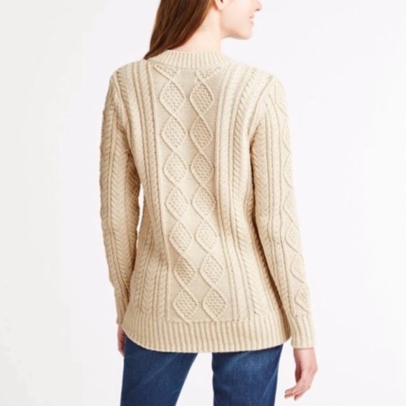 L.L. Bean Signature Vintage Cable Knit Cream 100% Cotton Fisherman’s Sweater - Picture 12 of 12